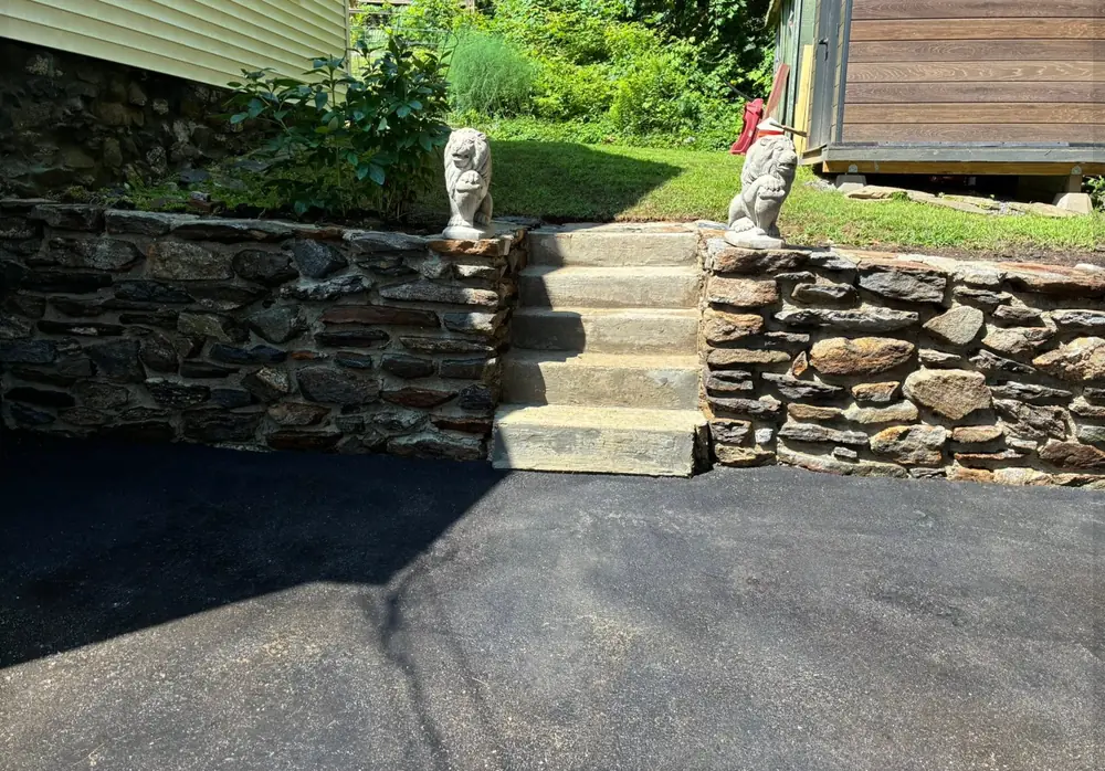 After Moss Removal from a Fieldstone Wall & Granite Steps in Worcester County, MA — Pro Pressure Washing