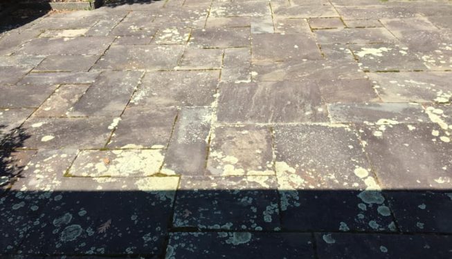 before photo of a bluestone patio in Worcester MA