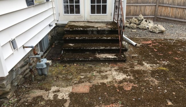 before pressure washing photo pf stairs covered in moss in Worcester MA